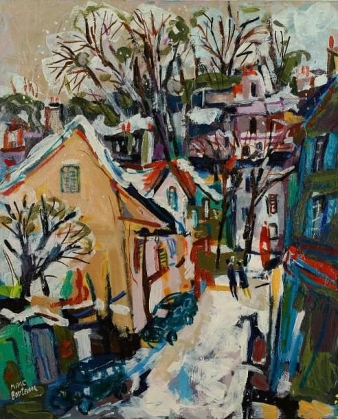 Marc BOUTEAU (né en 1935)
Village en Seine-et-Marne, vers 1978 Huile sur toile. Signée en bas à gauche. Signée au dos. 73 x 60 cm