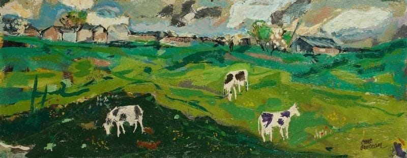 Marc BOUTEAU (né en 1935)
Le paturage, vers 1979 Huile sur toile. Signée en bas à droite. 25 x 64 cm