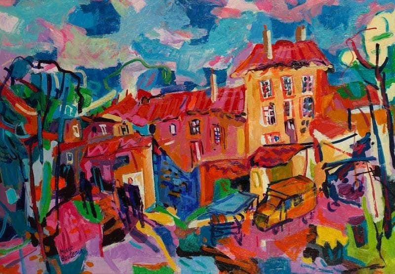 Marc BOUTEAU (né en 1935)
Paysage limousin - Rue à Château-Ponsac, vers 1980 Huile sur toile. Signée en bas à gauche. Signée au dos. 65 x 92 cm