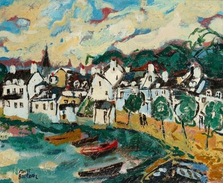 Marc BOUTEAU (né en 1935)
La forêt - Fouesnant, vers 1980 Huile sur toile. Signée en bas à gauche. Signée au dos. 46 x 55 cm