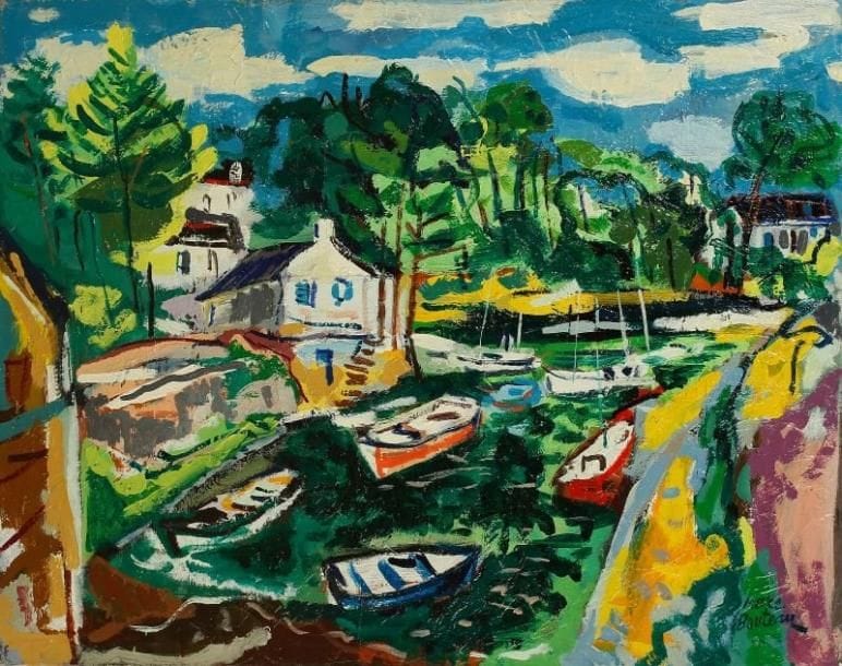 Marc BOUTEAU (né en 1935)
Brigneau, vers 1980 Huile sur toile. Signée en bas à droite. Signée au dos. 54 x 73 cm