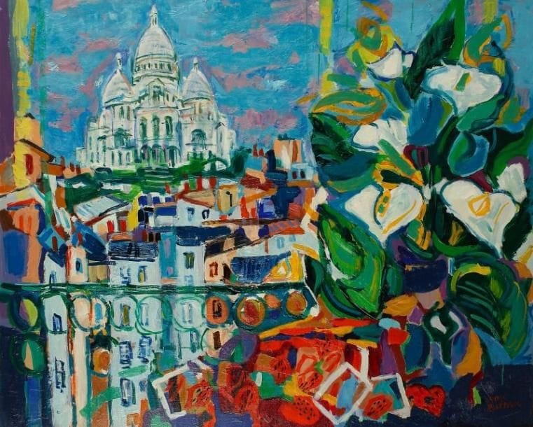Marc BOUTEAU (né en 1935)
Montmartre, les arums, vers 1981 Huile sur toile. Signée en bas à droite. Signée au dos. 81 x 100 cm