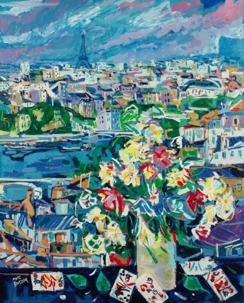 Marc BOUTEAU (né en 1935)
Vue de l'atelier, vers 1982 Huile sur toile. Signée en bas à gauche. Signée au dos. 100 x 81 cm