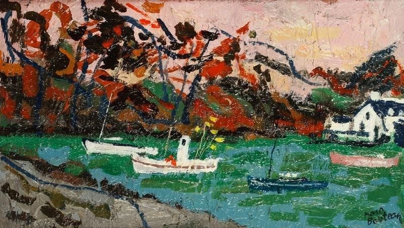 Marc BOUTEAU (né en 1935)
Le Bélon, vers 1982 Huile sur toile. Signée en bas à droite. Signée au dos. 27 x 46 cm