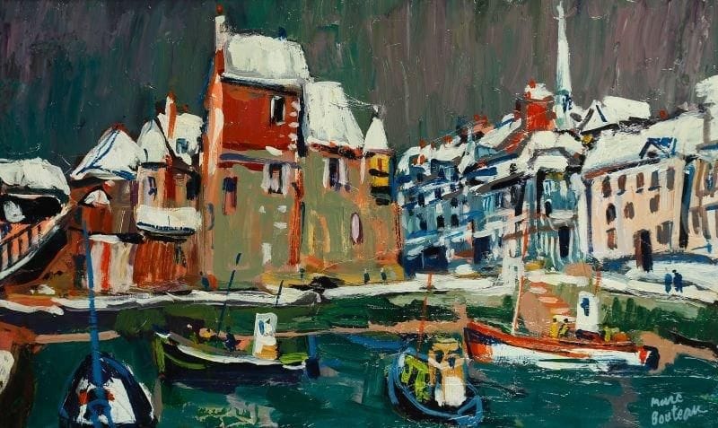 Marc BOUTEAU (né en 1935)
Bassin à Honfleur, vers 1982 Huile sur toile. Signée en bas à droite. Signée au dos. 38 x 61 cm