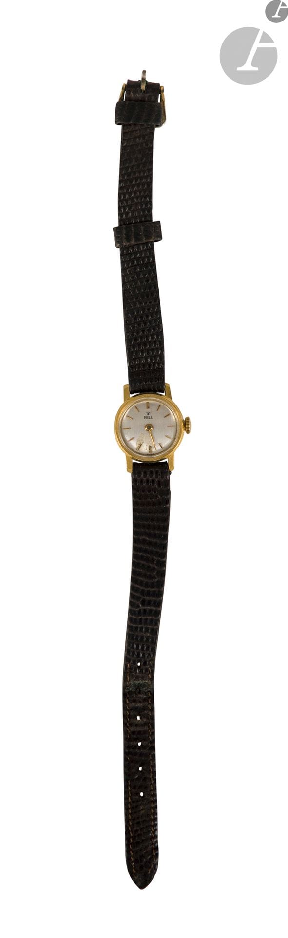 EBEL. Montre bracelet de dame cadran en or (18K), bracelet cuir. Poids brut : 10,2 g