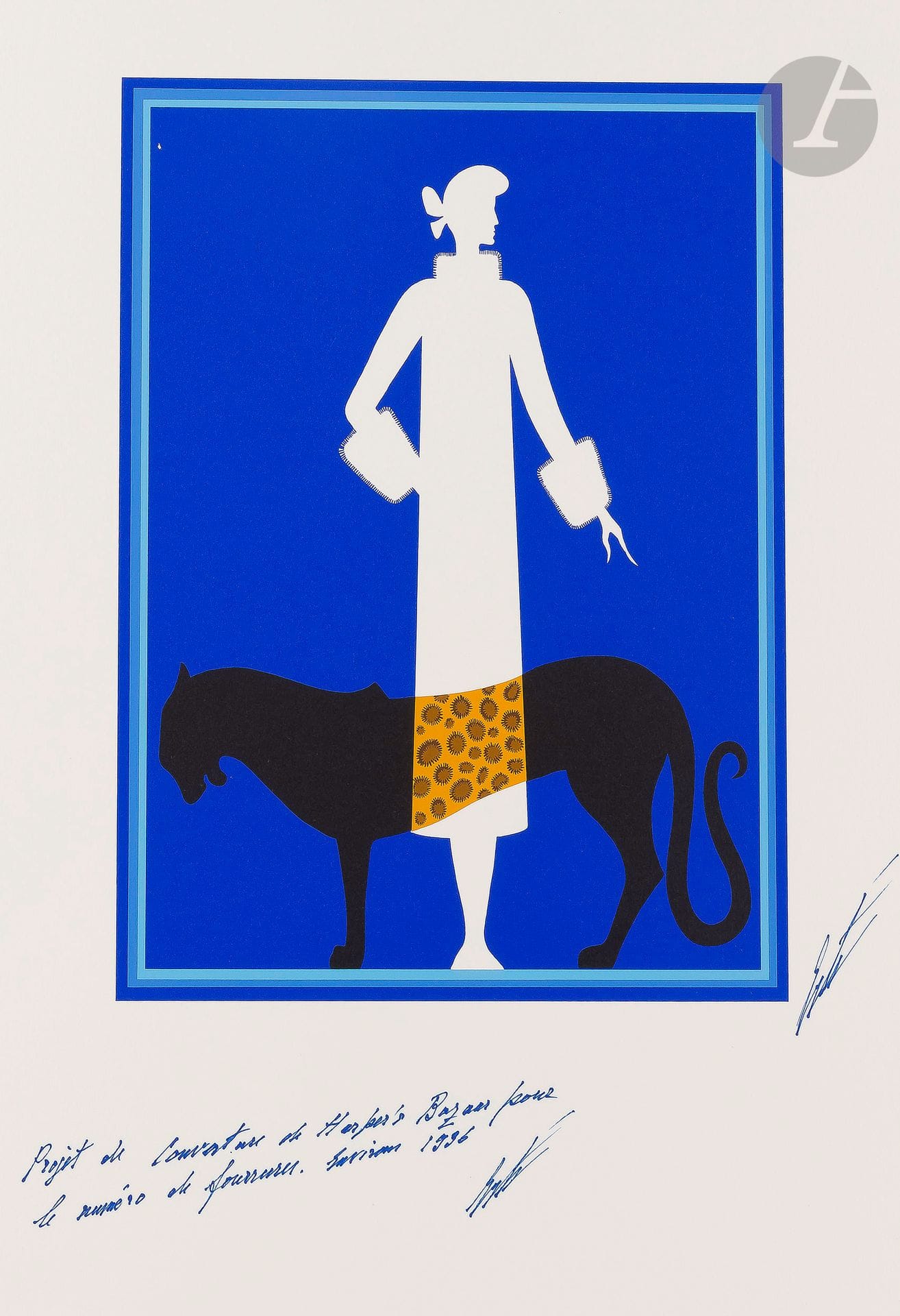 Romain de Tirtoff dit ERTÉ (1892-1990)
Femme à la panthère - Projet de couverture de Harper‘s Bazar pour le numéro de fourrures, vers [1936]
Sérigraphie.
Signée et légendée.
68 x 55 cm

Provenance : 
- Collection Serge Leeman, ayant droit d’Erté.
- Par descendance.