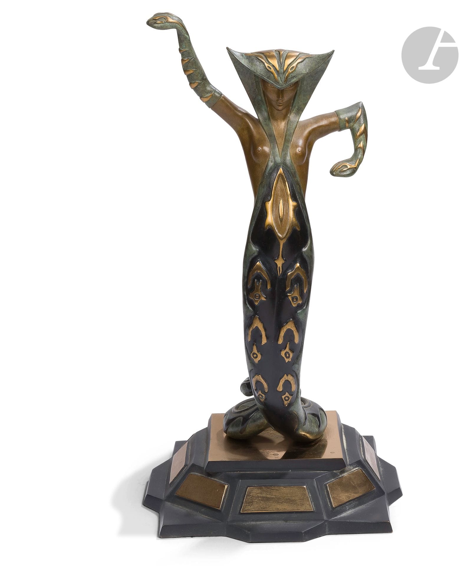 Romain de Tirtoff dit ERTÉ (1892-1990)
La Jalousie, 1980
Épreuve en bronze à patine brune, verte et or.
Signée, datée et annotée « AP ».
Marque de l’éditeur « Fine Art Acquisitions ».
Marque du fondeur « JM ».
Hauteur : 37 cm

Bibliographie : 
Erté, Erté Sculpture, Paris, Albin Michel, 1986, reproduit pp. 96-98. 

Provenance : 
- Collection Serge Leeman, ayant droit d’Erté.
- Par descendance.