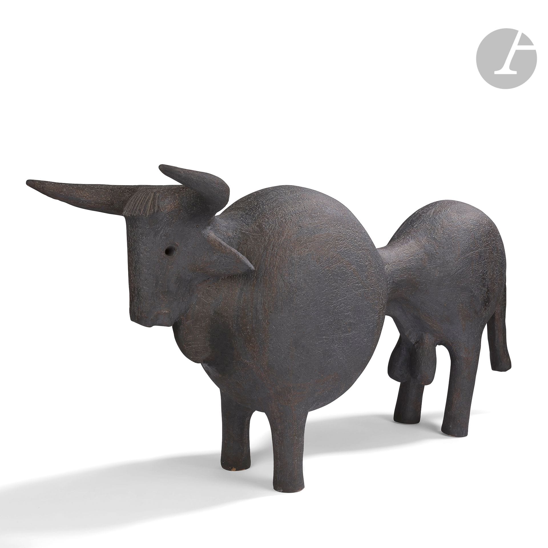 DOMINIQUE POUCHAIN (BORN IN 1956
)ToroSculpture
. Proof in ceramic with oxides juice and fired in mono-firing. Signed D. POUCHAIN under the belly of the animal. H. 47 cm - L. 99 cm - D. 20 cm


