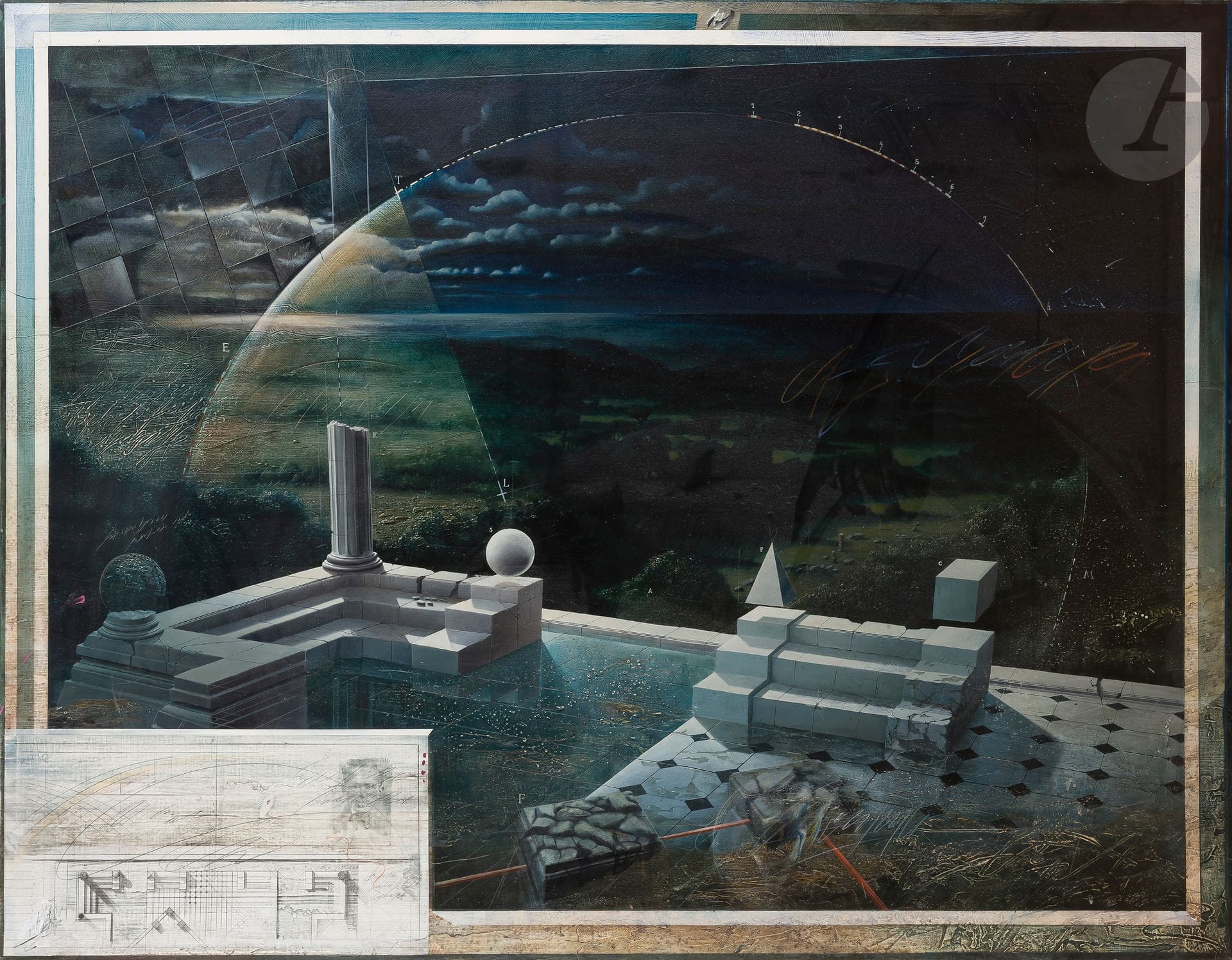 Pancho QUILICI [vénézuélien] (né en 1954)
Architecture
Huile et collage sur toile.
Signée en bas à gauche.
114 x 146 cm