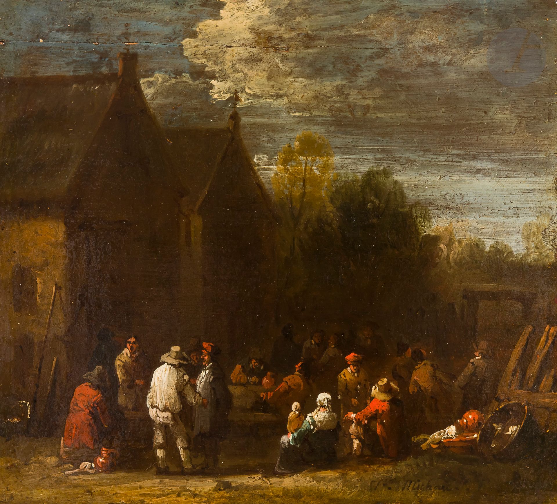 Théobald MICHAU (Tournai 1676 - Anvers 1765)
Paysans autour d'un feu nocturne ; Réunion de paysans devant une auberge
Paire de panneaux
Signés en bas à droite : "Th. Michau. F."
14,5 x 16 cm