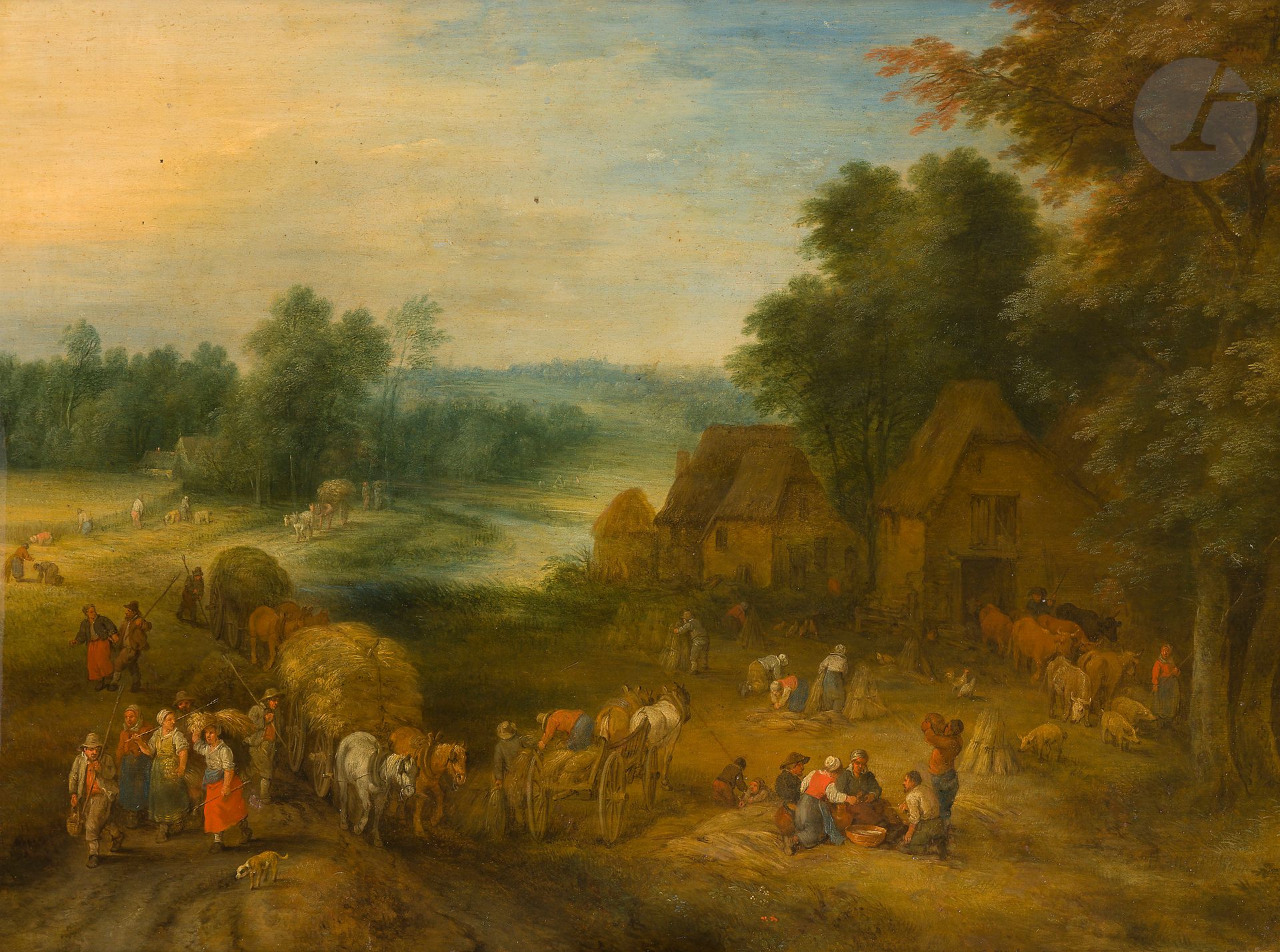 Théobald MICHAU (Tournai 1676 - Antwerp 1765)
Haymaking
Copper
Signed lower right : " T. Michau".
47 x 62,5 cm
Bears a number on the back "705" and a central customs stamp
(Old restorations)
