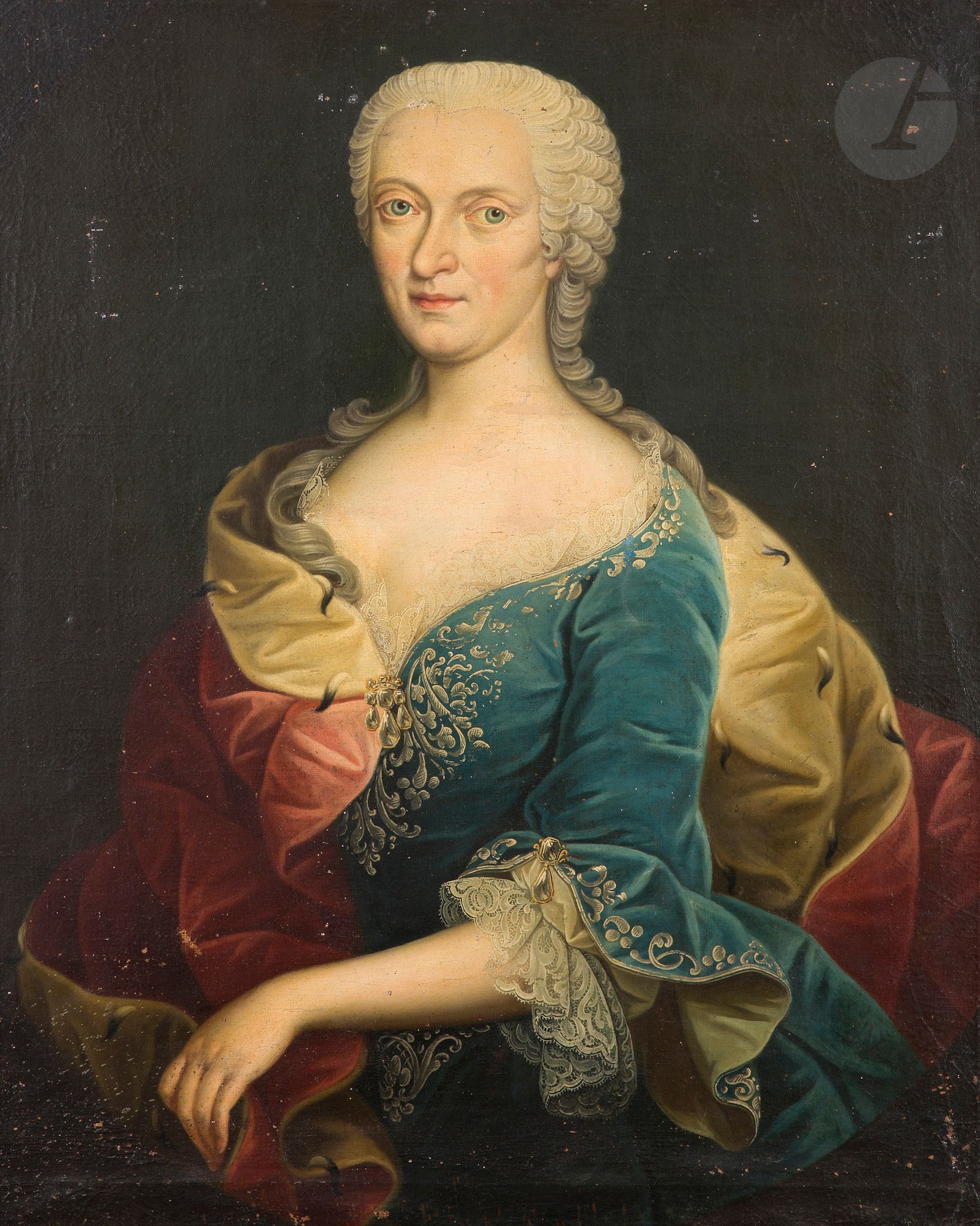 18th century HUNGARIAN school
Portrait of a man in a brandebourg jacket; Portrait of a woman with a large fur coat 
Pair of original paintings
84 x 69 cm
(Old restorations and accident)