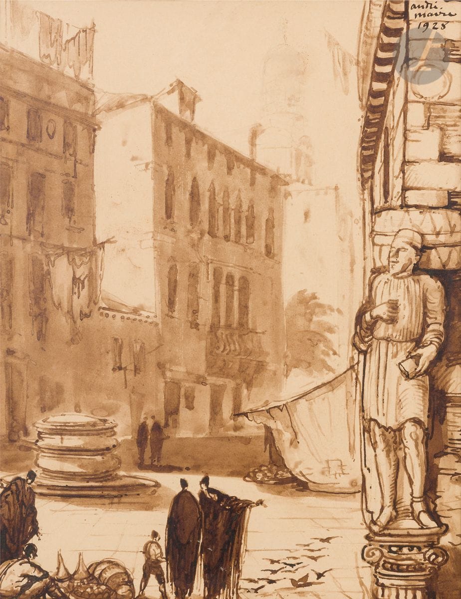 André MAIRE (1898-1984)
Venice, a square, 1928
Ink and ink wash
Signed and dated upper right
35 x 27 cm