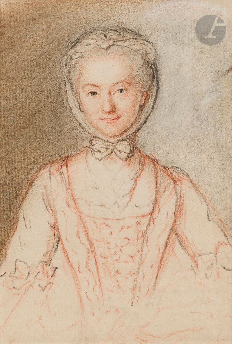 École FRANÇAISE du XVIIIe siècle
Portrait de femme
Crayon noir et sanguine
11 x 8 cm
(Pliures).