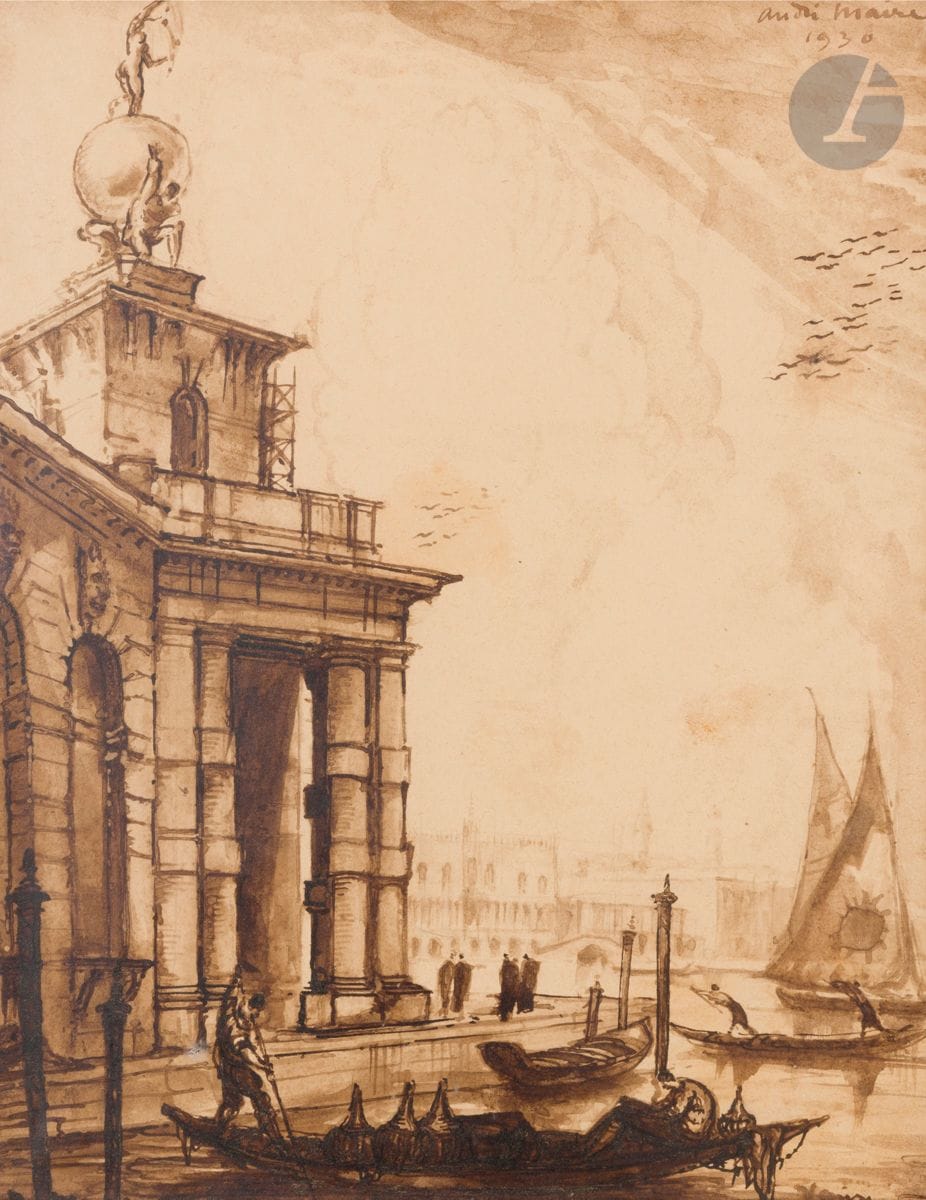 André MAIRE (1898-1984)
Venise, palais sur le Grand Canal, 1930
Encre et lavis d’encre
Signée et datée en haut à droite
36 x 27,5 cm