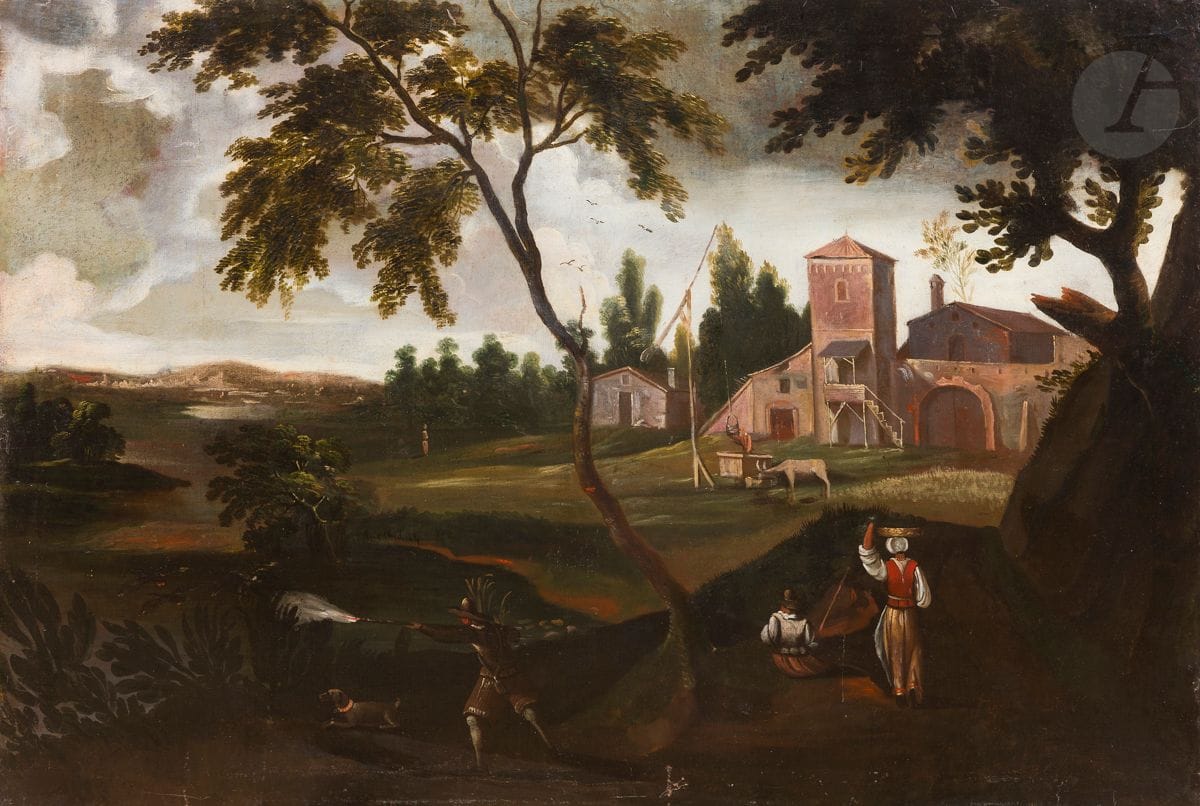 
École ITALIENNE du XIXe siècle



Paysans au village



Toile



76 x 112 cm



(Manques et restaurations)
