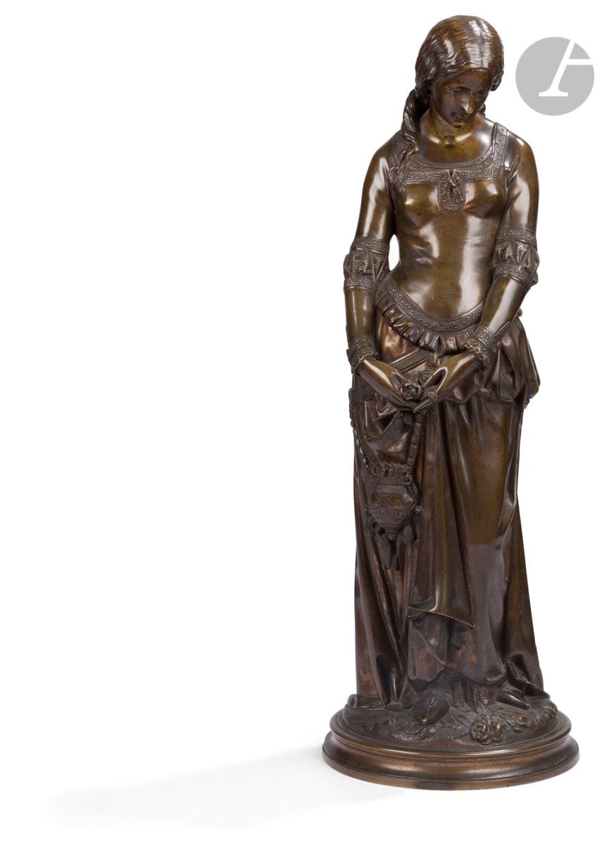 Émile-André Boisseau (1842-1923)
Marguerite
Bronze with brown patina
Dated and signed " 1872 Boisseau " on the base
Bears the mark of the founder " J. GRAUX "
H : 60 cm
 Émile-André Boisseau trained as a sculptor with Jean-Marie Bonnassieux and Augustin-Alexandre Dumont. From 1868, he exhibited regularly at the Salon des Artistes Français. He was responsible for several commemorative and allegorical monuments. 
The founder Jules Graux, specializing in furniture bronzes, presented a statuette entitled Marguerite de Boisseau at the 1878 Universal Exhibition.