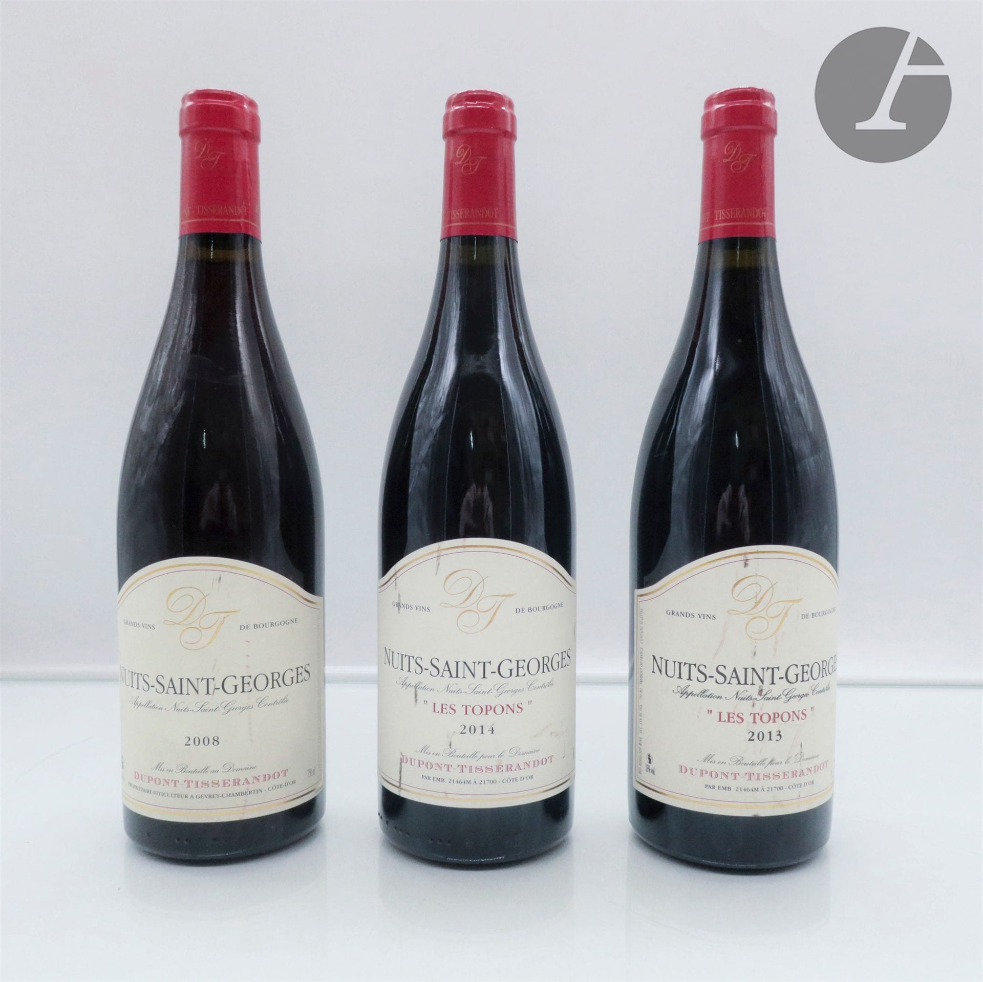 1 B NUITS-SAINT-GEORGES (e.l.a.), Domaine Dupont-Tisserandot, 2008
1 B NUITS-SAINT-GEORGES "LES TOPONS" (e.a.), Domaine Dupont-Tisserandot, 2013
1 B NUITS-SAINT-GEORGES "LES TOPONS" (e.t. légères), Domaine Dupont-Tisserandot, 2014
