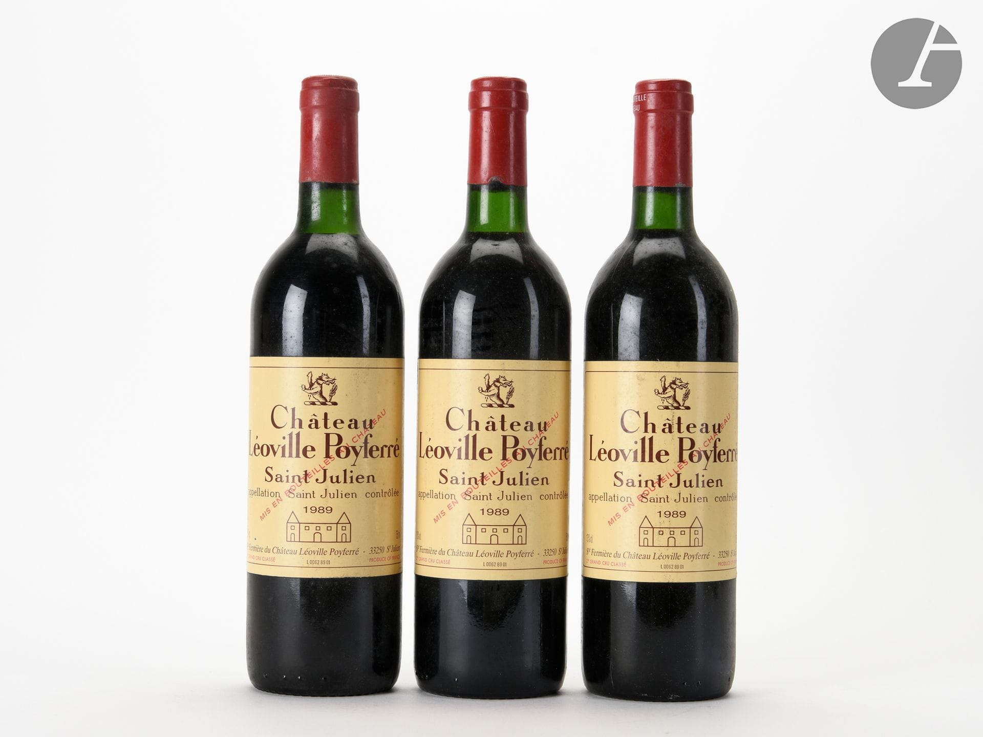 3 B CHÂTEAU LÉOVILLE POYFERRÉ (1 B.G; 1 T.L.B.+; 1 T.L.B; e.l.s. dont 1 e.l.a; quelques accrocs bas de capsules), GCC2 Saint-Julien, 1989