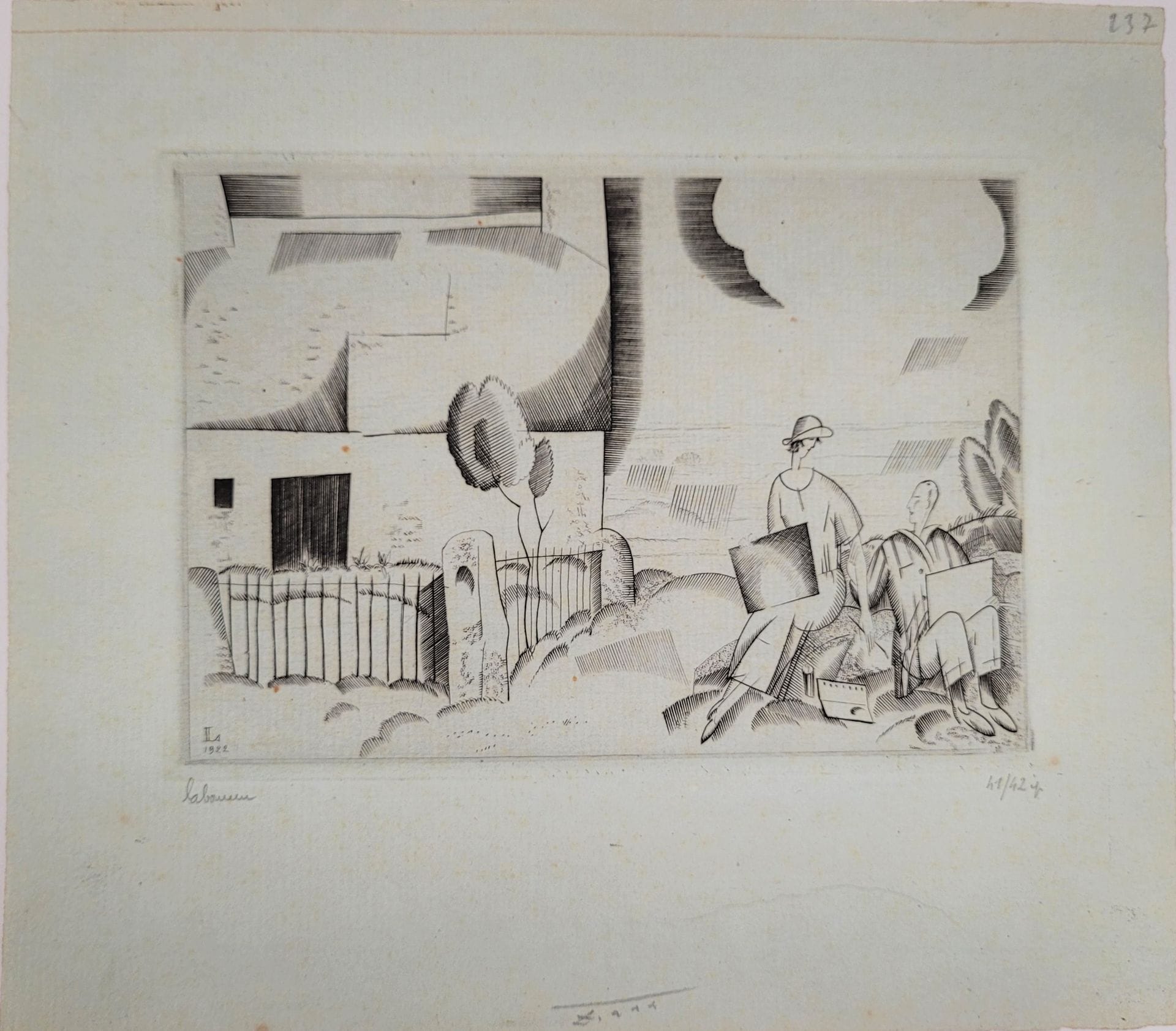 
*Jean-Emile Laboureur (1877-1943) 


Les Aquarellistes. 1922. Burin. 130 x 90 mm. Laboureur 237.Très belle épreuve sur vergé ancien azuré, signée et numérotée au crayon. Toutes marges. Tirage à 42 épreuves.





Sur ce lot : frais additionnels de 5,5 % au titre de la taxe à l’importation temporaire.
