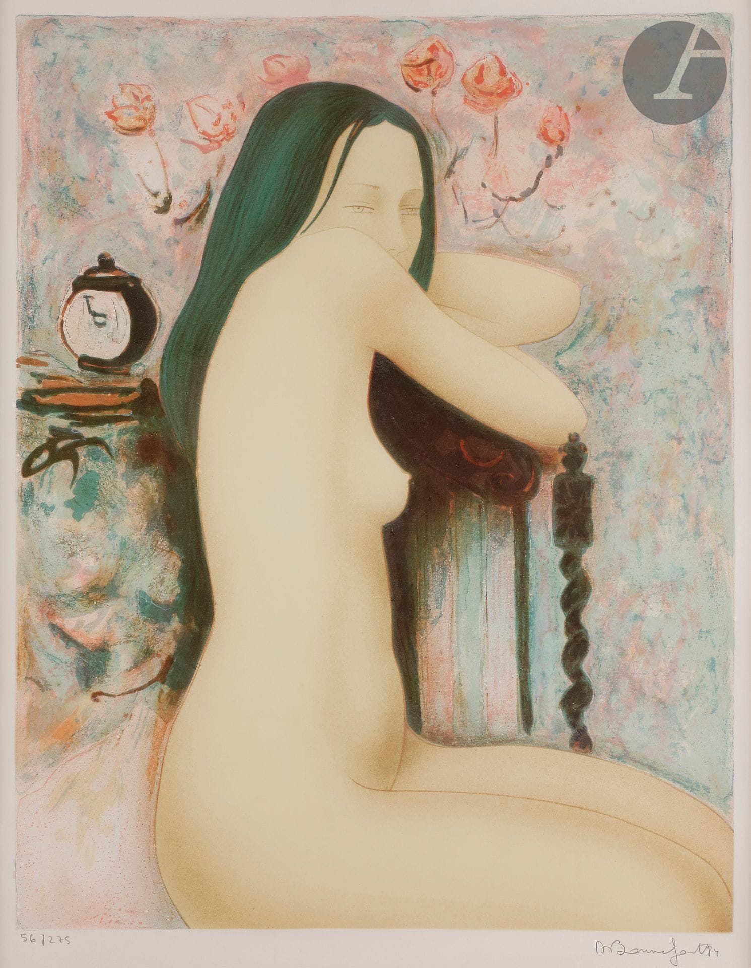 Alain Bonnefoit (born in 1937) 

Young nude woman sitting. 1984. Lithograph. 470 x 600 mm. Printed in colors. Nice proof on vellum, numbered, signed and dated in pencil. Slight trace of insolation. Margins. Edition at 275 proofs. Framed.