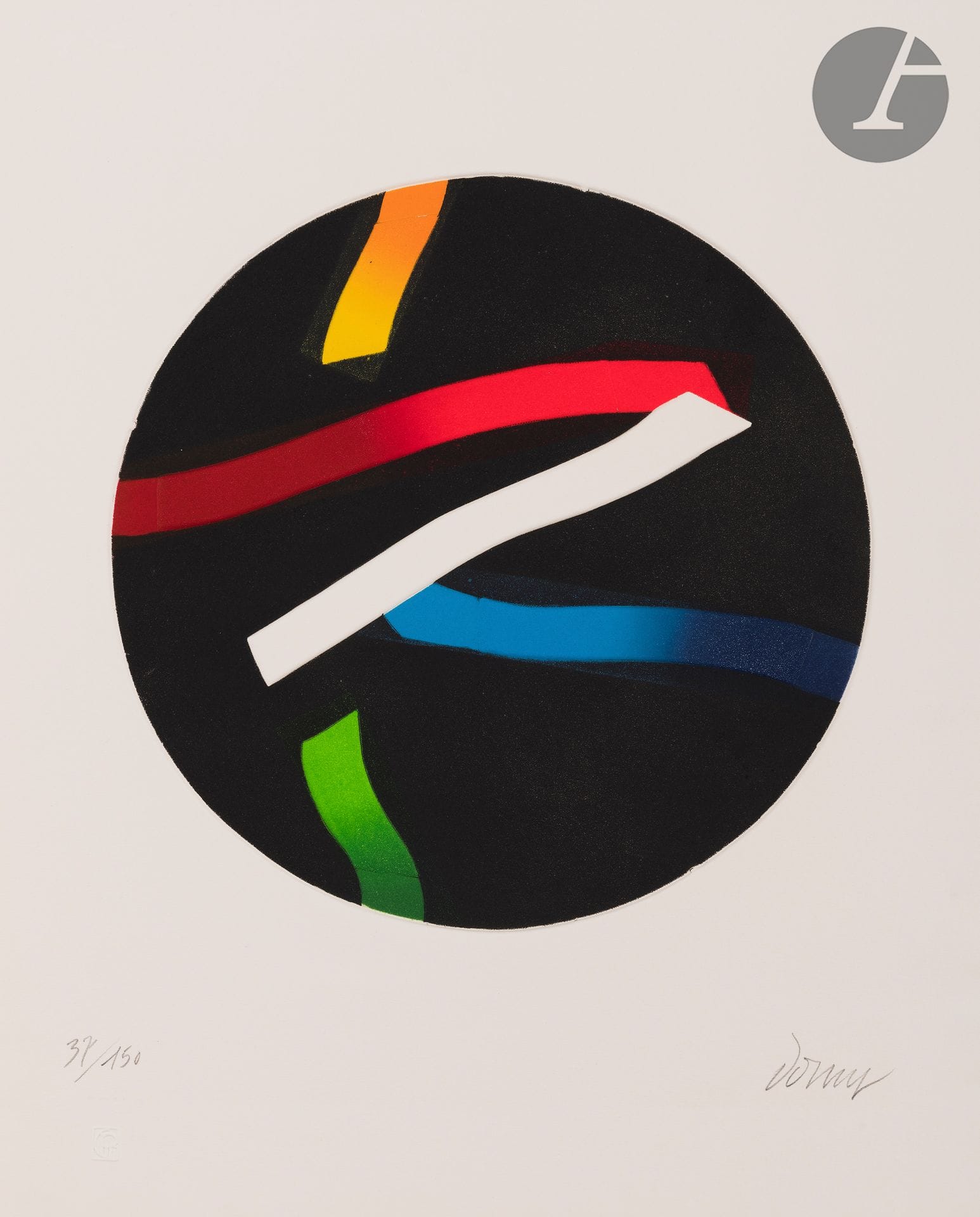 Bertrand Dorny (1931-2015) 

N° 585. 1989. Aquatinte sur deux zincs. La feuille : 377 x 465 mm. Arnaud 585. Impression en couleurs. Parfaite épreuve sur vélin blanc, numérotée, titrée et signée au crayon. Toutes marges non ébarbées. Tirage à 150 épreuves. Timbre sec : Société des Peintres-Graveurs Français (Lugt 1195a).