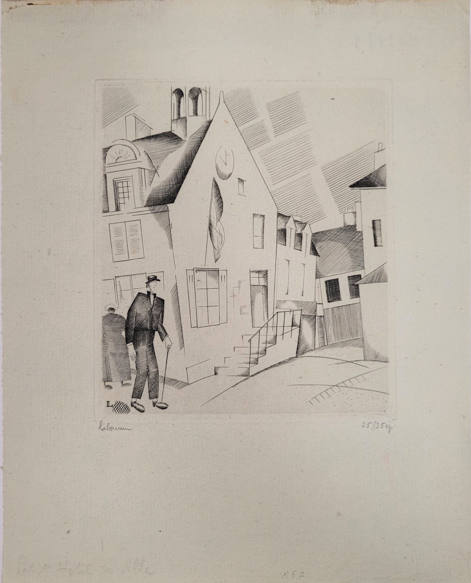 
*Jean-Emile Laboureur (1877-1943) 


The small town hall (La Roche-Bernard, Morbihan). 1922. Burin. 108 x 122 mm. Laboureur 244. Nice proof on old azure laid paper, carefully washed, signed and numbered in pencil. Traces of glue at the head on the verso, perceptible on the recto. All margins. Edition of 35 proofs.



On this lot: additional charge of 5,5 % for the temporary import tax.