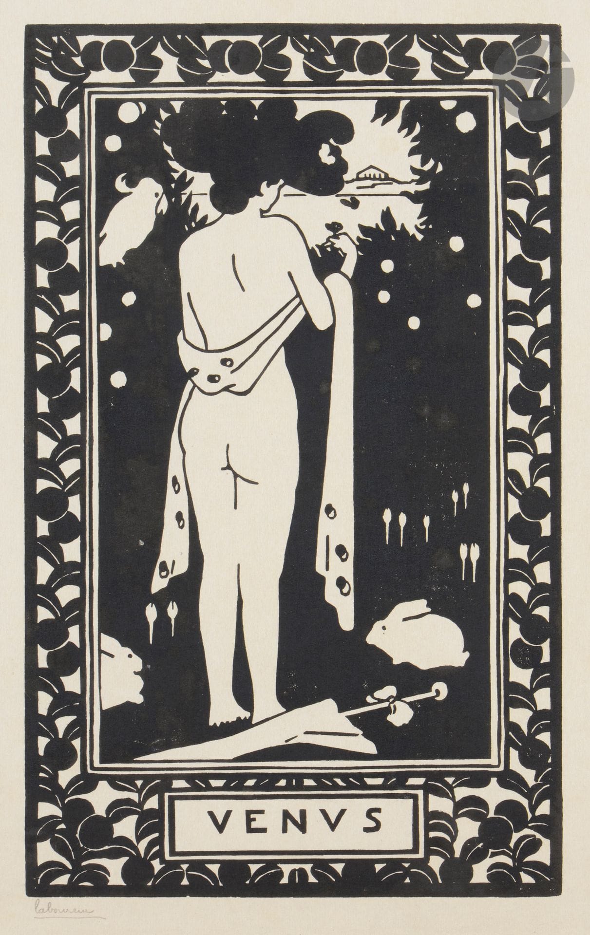 Jean-Emile Laboureur (1877-1943) 

Vénus. 1906. Bois gravé. 154 x 254 mm. Laboureur 625. Parfaite épreuve sur japon, signée et numérotée au crayon. Toutes marges non ébarbées. Tirage total 12 épreuves (malgré les 40 annoncées).
