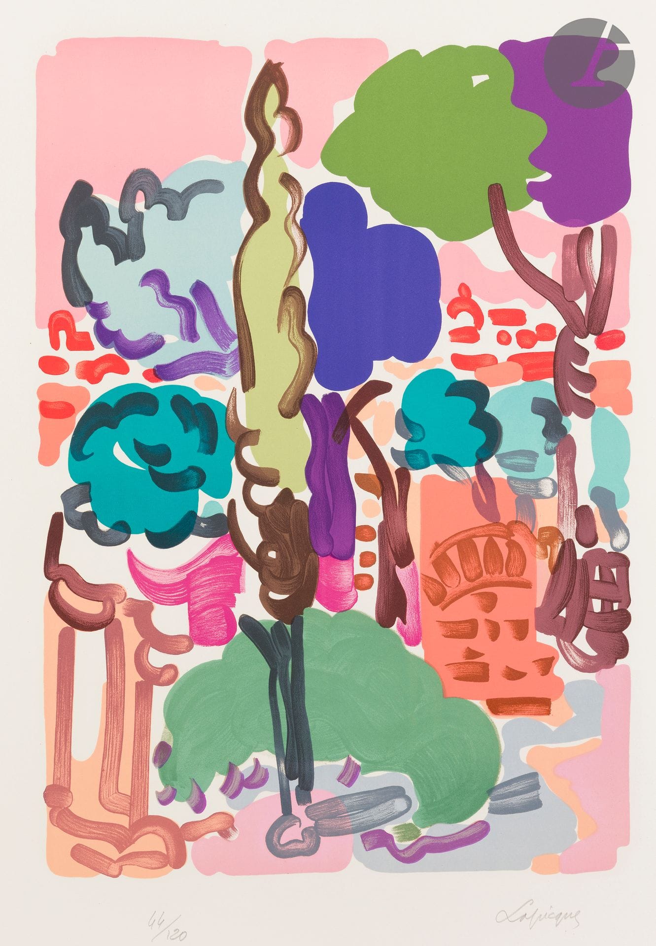 Charles Lapicque (1898-1988) 

Le Palatin. 1957. Zincographie. La feuille : 500 x 645 mm. Balanci 90. Impression en couleurs. Parfaite épreuve sur vélin, numérotée et signée au crayon. Toutes marges. Tirage à 120 épreuves (outre 10 sur japon).