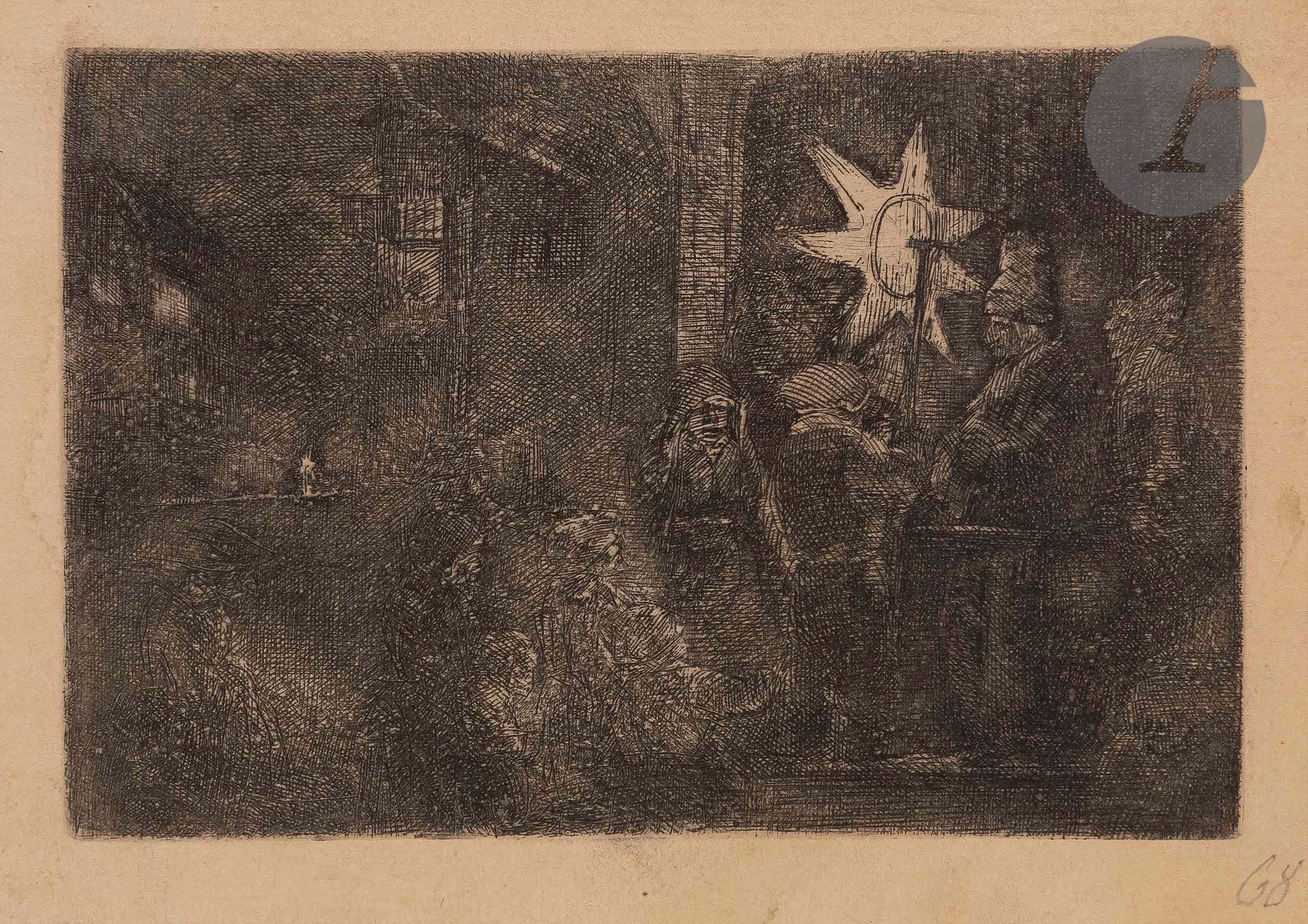 Rembrandt Harmensz. van Rijn (1606-1669)
L’Étoile des rois (The Star of the Kings : a Night Piece). Vers 1651. Eau-forte et burin. 139 x 93. Bartsch 113 ; New Hollstein 263. Belle épreuve sur vergé fort mécanique ivoire, avec de nombreuses reprises au burin, d’un tirage effectué par Bernard ou A. Beaumont (fin XIXe s. ou vers 1900). Légères traces d’oxydation recto et verso. Petites marges.