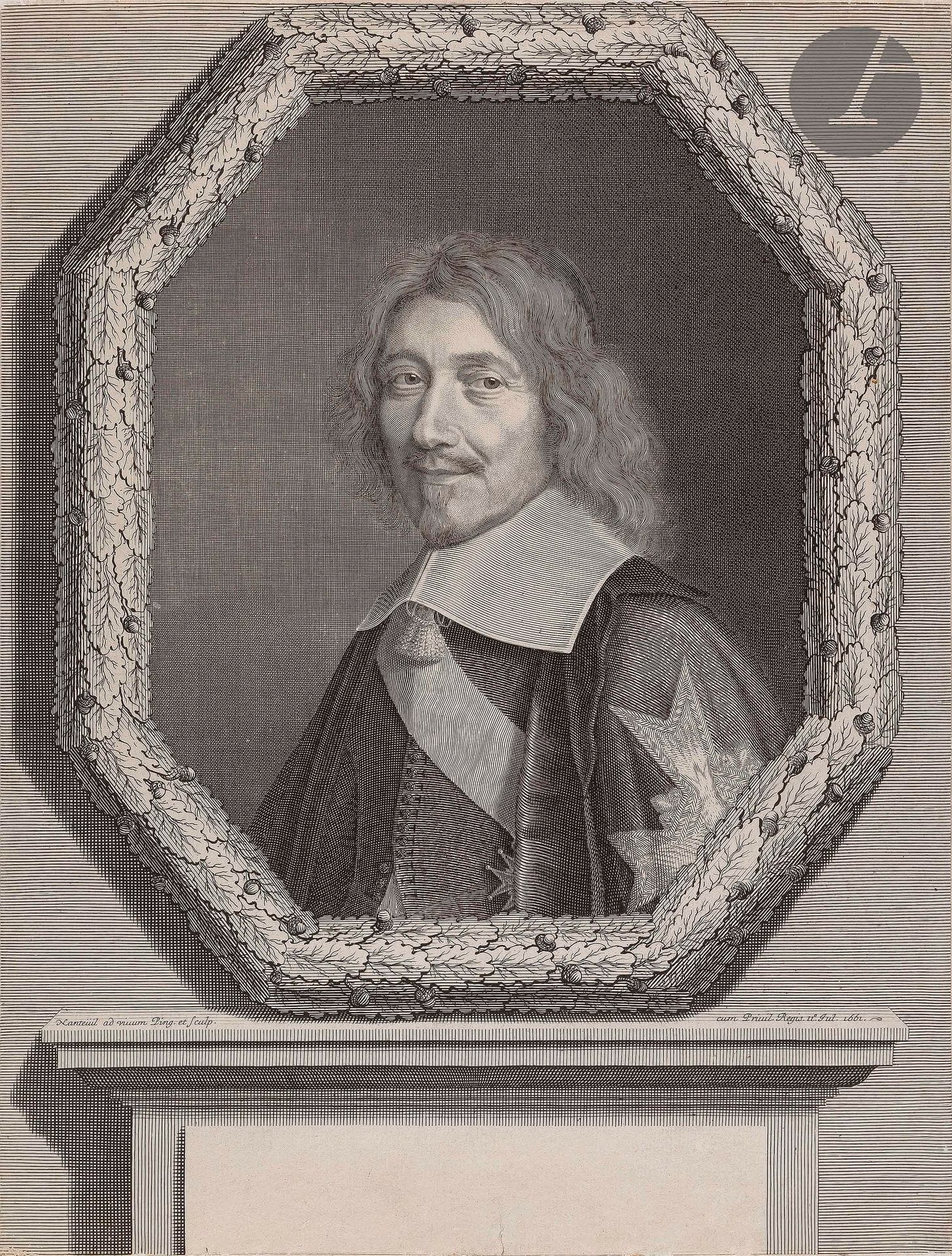 Divers
Un lot de portraits par Mellan, Morin et Nanteuil. Burin. Formats divers. Bonnes épreuves, la plupart rognées au sujet, certaines en tirage postérieur. Infimes accidents. Ens. 7 p. 

Détail des planches :


- Cl. Mellan. Henri de Mesmes. Préaud 174 (ii/iv).

- R. Nanteuil. Louis II, prince de Condé ; Louis Hesselin ; Le Chancelier Letellier ; René, marquis de Maison ; Pierre Poncet. Petitjean et Wickert 58, 88, 113 (i/ii), 146, 197 (iii/iv).

- J. Morin. Le Cardinal Mazarin. Robert-Dumesnil 68 (II/II, inscriptions effacées au pluriel).
