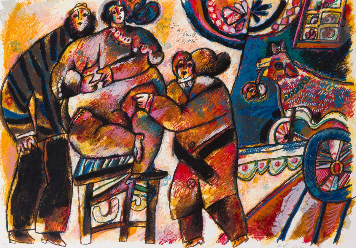 Théo TOBIASSE (1927-2012) 
Portrait de famille en Galilée 
Lithographie. 
Signée en bas à droite et titrée dans le sujet. 
Tirage à 200 exemplaires. 
À vue : 59 x 83 cm
Cadre.



Mots clés :
judaïca, juif, juive, hébreux, rabbins, jewish, torah, hebrew, hebraica, judaisme, synagogue, sionisme, pessah, pessach, haggada, haggadah, hagada, hagadah, passover, menora, menorah, hannuka, hannuca, hannoucca, hanouccah, torah, juden, israélite, Israël, antisemitism, antisémitisme, dreyfus, meguila, sepharade, sefarad, ketouba