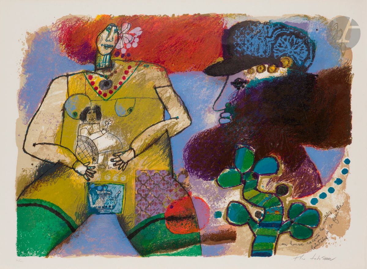 Théo TOBIASSE (1927-2012) 
Un Homme raconte les matins lointains de sa famille 
Lithographie. 
Justifiée H.C., signée en bas à droite et titrée dans le sujet. 
56 x 76 cm



Mots clés :
judaïca, juif, juive, hébreux, rabbins, jewish, torah, hebrew, hebraica, judaisme, synagogue, sionisme, pessah, pessach, haggada, haggadah, hagada, hagadah, passover, menora, menorah, hannuka, hannuca, hannoucca, hanouccah, torah, juden, israélite, Israël, antisemitism, antisémitisme, dreyfus, meguila, sepharade, sefarad, ketouba