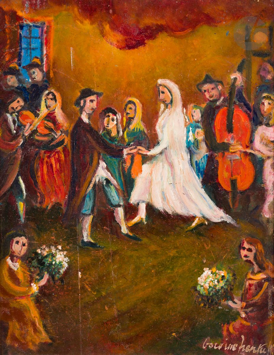 Boris S. BORVINE-FRENKEL (1895-1984) 
Scène de mariage 
Huile sur carton. 
Signée en bas à droite. 
35 x 26,5 cm
Éraflures et petits manques.
Cadre. 



Mots clés :
judaïca, juif, juive, hébreux, rabbins, jewish, torah, hebrew, hebraica, judaisme, synagogue, sionisme, pessah, pessach, haggada, haggadah, hagada, hagadah, passover, menora, menorah, hannuka, hannuca, hannoucca, hanouccah, torah, juden, israélite, Israël, antisemitism, antisémitisme, dreyfus, meguila, sepharade, sefarad, ketouba