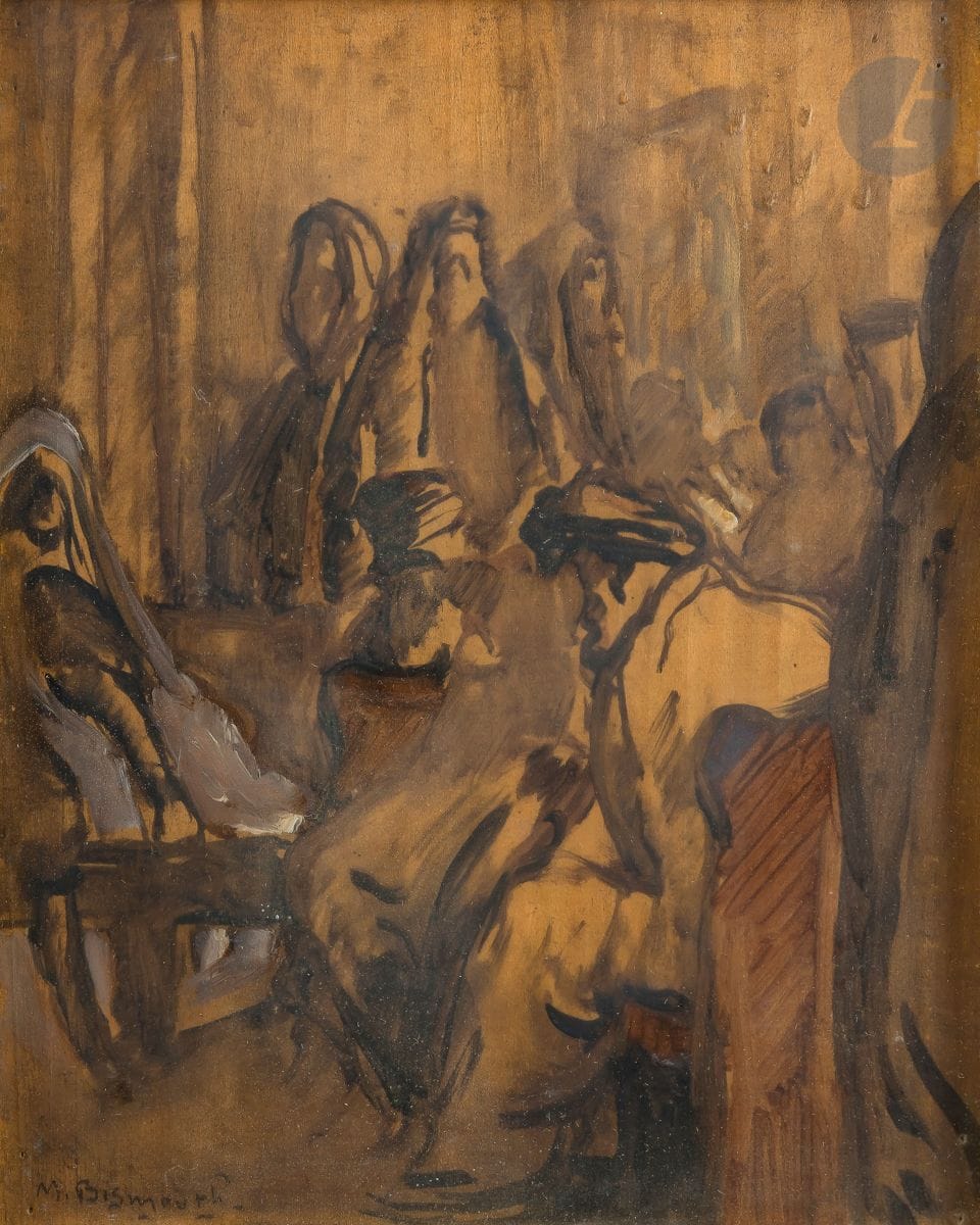 Maurice BISMOUTH (1891-1965) 
Consultation du rabbin 
Aquarelle et gouache. 
Signée en bas à droite. 
26 x 21 cm
Cadre.



Mots clés :
judaïca, juif, juive, hébreux, rabbins, jewish, torah, hebrew, hebraica, judaisme, synagogue, sionisme, pessah, pessach, haggada, haggadah, hagada, hagadah, passover, menora, menorah, hannuka, hannuca, hannoucca, hanouccah, torah, juden, israélite, Israël, antisemitism, antisémitisme, dreyfus, meguila, sepharade, sefarad, ketouba