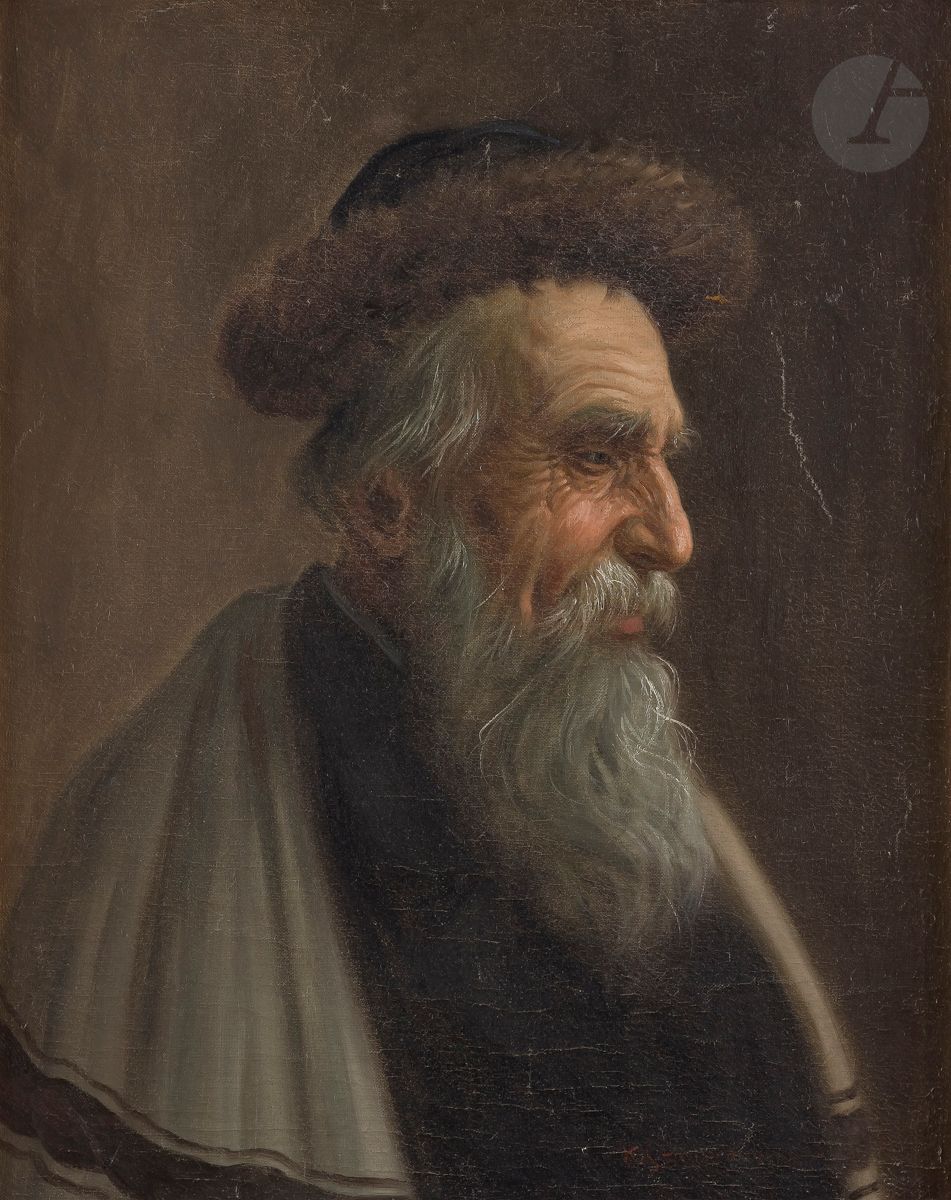Konstantin SZEWCZENKO (1915-1991) 
Portrait de rabbin 
Huile sur panneau. 
Signée en bas à droite. 
51 x 42 cm 
Petites éraflures à la toile.
Cadre. 



Mots clés :
judaïca, juif, juive, hébreux, rabbins, jewish, torah, hebrew, hebraica, judaisme, synagogue, sionisme, pessah, pessach, haggada, haggadah, hagada, hagadah, passover, menora, menorah, hannuka, hannuca, hannoucca, hanouccah, torah, juden, israélite, Israël, antisemitism, antisémitisme, dreyfus, meguila, sepharade, sefarad, ketouba