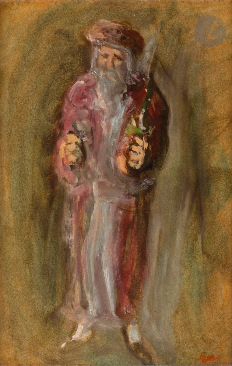 Isaac FRENKEL (1899-1981) 
Rabbi with Loulav  
Oil on isorel. 
Signed lower right. 
51 x 32,5 cm 
Framed.



Key words :
judaica, jew, jewish, hebrew, rabbis, jewish, torah, hebrew, hebraica, judaism, synagogue, zionism, pessah, pessach, haggada, haggadah, hagada, hagadah, passover, menora, menorah, hannuka, hannuca, hannucca, hanouccah, torah, juden, israelite, Israel, antisemitism, antisemitism, dreyfus, meguila, sepharad, ketouba