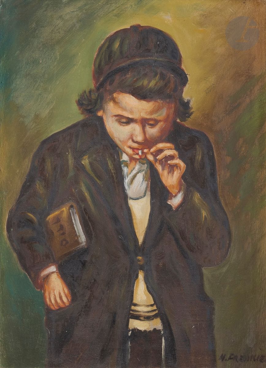 Helena FRENKIEL (1900-1942) 
Élève de Héder 
Huile sur toile. 
Signée en bas à droite. 
35 x 27 cm
Cadre.



Mots clés :
judaïca, juif, juive, hébreux, rabbins, jewish, torah, hebrew, hebraica, judaisme, synagogue, sionisme, pessah, pessach, haggada, haggadah, hagada, hagadah, passover, menora, menorah, hannuka, hannuca, hannoucca, hanouccah, torah, juden, israélite, Israël, antisemitism, antisémitisme, dreyfus, meguila, sepharade, sefarad, ketouba