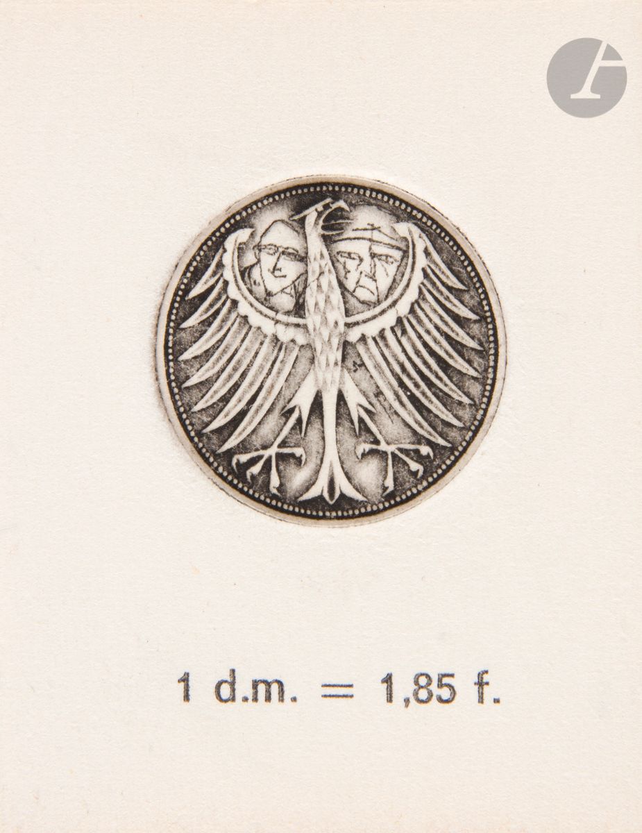 Zwy MiILSHTEIN (1934-2020) 
Les Sous. 
Paris, L'artiste, 1974. 
Tiny book [7,4 x 6 cm] containing 12 engravings in sheets depicting coins of various currencies reengraved by the artist, under a filled illustrated cover and contained in an embossed suede purse decorated, titled and signed in felt-tip by the artist. Edition at 50 copies.



Key words:
judaica, jew, jewish, hebrew, rabbis, jewish, torah, hebrew, hebraica, judaism, synagogue, zionism, pessach, pessach, haggada, haggadah, hagada, hagadah, passover, menora, menorah, hannuka, hannuca, hannucca, hanouccah, torah, juden, israelite, Israel, antisemitism, antisemitism, dreyfus, meguila, sepharad, ketouba