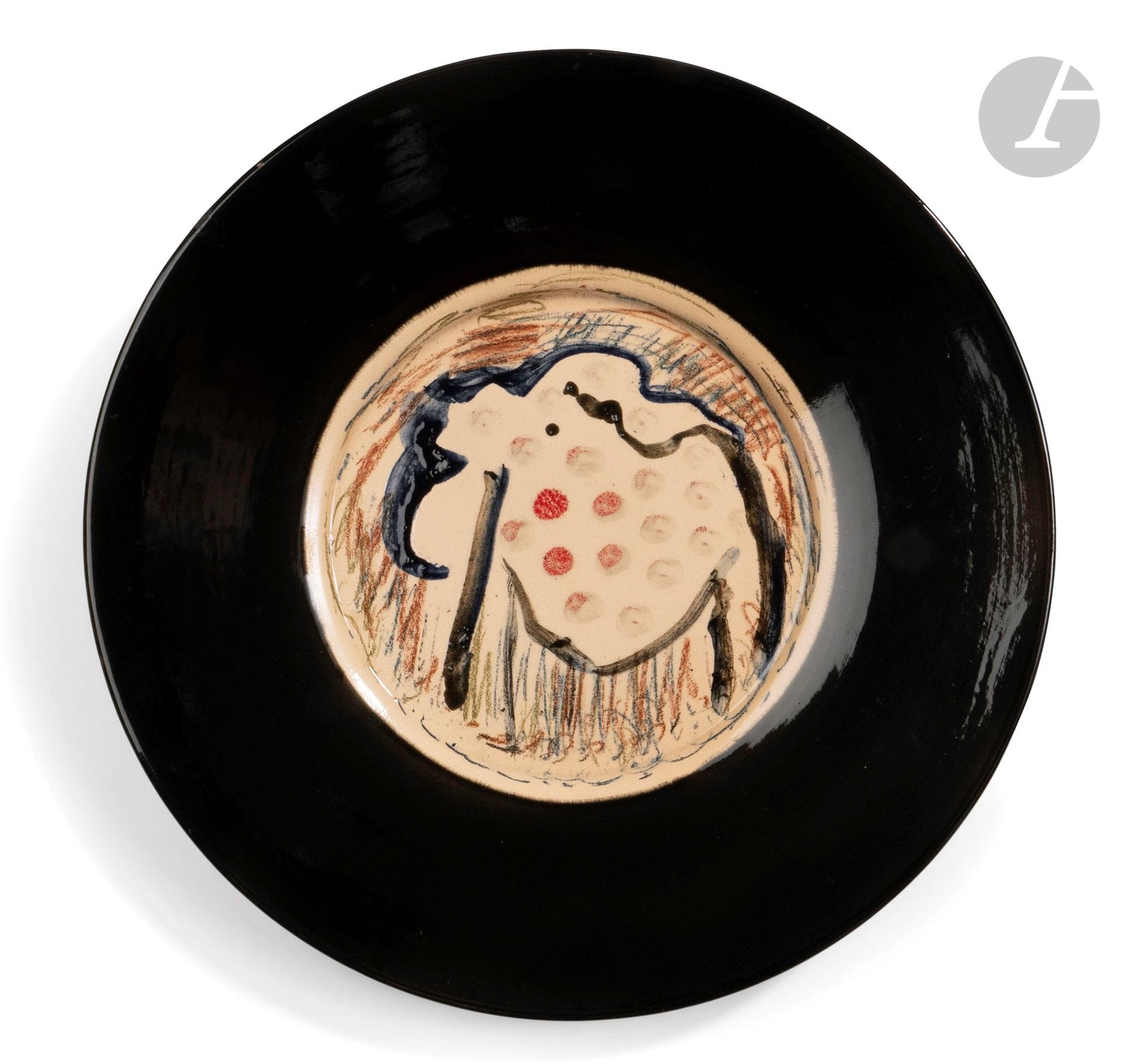 Jean-Paul VAN LITH (France, born 1940) 
Black and green ceramic dish with abstract decoration. Marked BIOT of the Augé-Laribé workshop and signed under the base. D. 41 cm
