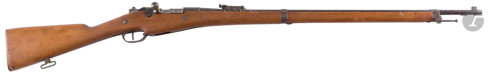 Rifle model 1907-15, calibre 8 mm N. 
Round barrel, rifled, with rise to 23, struck MA C 1915. Breechblock stamped "Châtellerault Mle 1907-15". 
Stock in drowning with the same number as the barrel and the bolt. 
Length of the barrel: 80 cm - Overall length: 131 cmRayures
present, to clean
.
 
Category C to be declared, n°16***.




