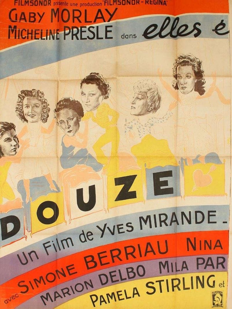 DEUX AFFICHES GIRARD, Elles étaient douze femmes, avec Gaby Orley, Micheline Presle.  Affiches en 2 panneaux.  Pliées, non entoilées.