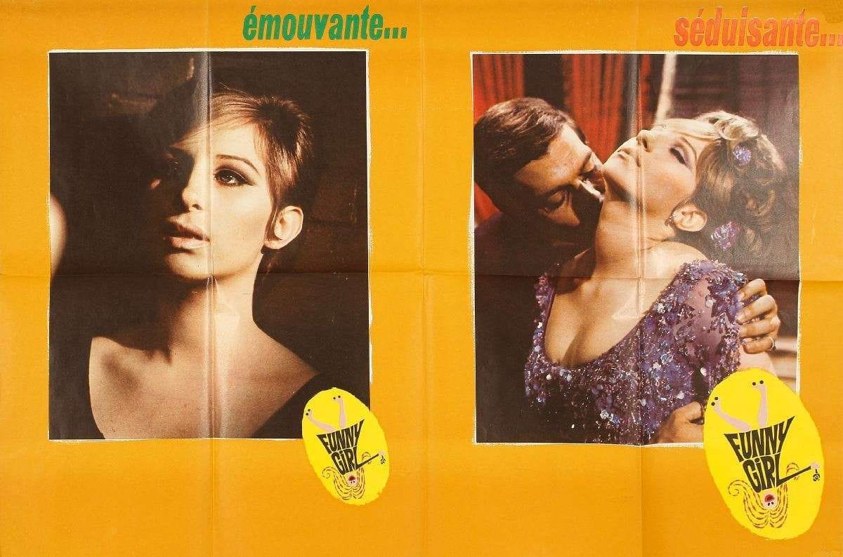 LOT DE DEUX AFFICHES du film Funny Girl,  78 x 116 cm chaque. Pliées non entoilées. (une avec déchirures).