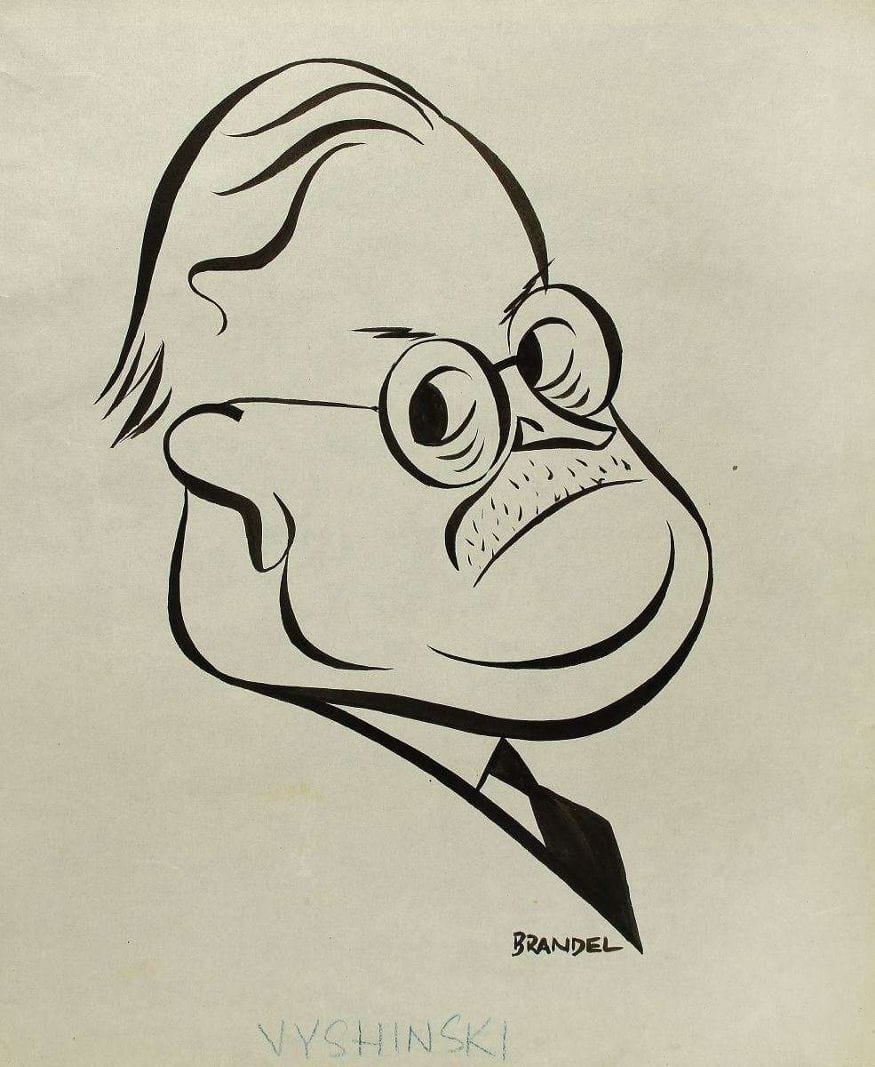 BRANDEL. Lot d’environ vingt caricatures à l’encre noire. Bouet, Van, Caulaert, Marshall, Staline, Gandhi, Molotov (deux), Attlee, Truman, Budienny, Vyshinski, de Gaulle, Franco, Churchill. 