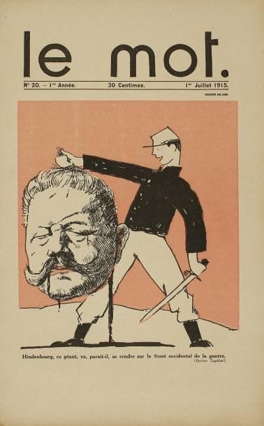 Le Mot. N°1 (couverture seule) du 28 novembre 1914  au n° 20 du 1er juillet 1915. Dessins de Paul Iribe. Mouillures, état variable.