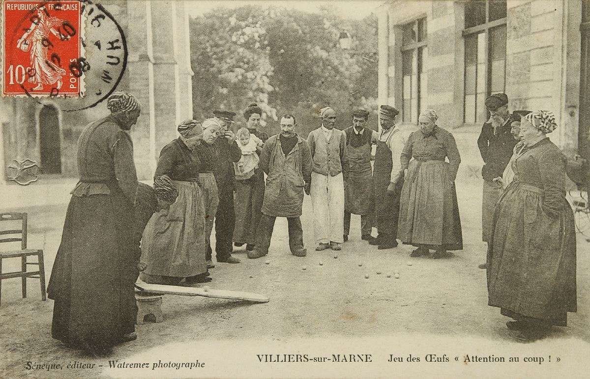 Département 94 VILLIERS-SUR-MARNE. Les œufs. Jeu d’autrefois.  BE, léger plis d’angle.