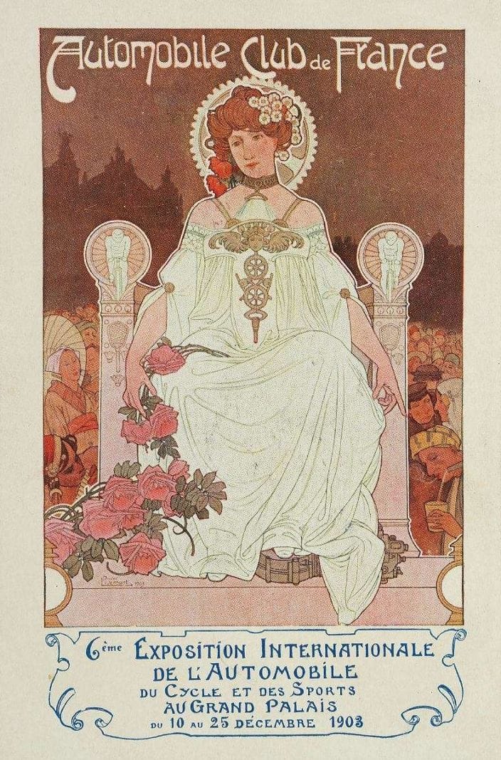 ILLUSTRATEURS PRIVAT-LIVEMONT. Automobile Club de France, 6ème exposition en 1903. Verticale. TBE.
