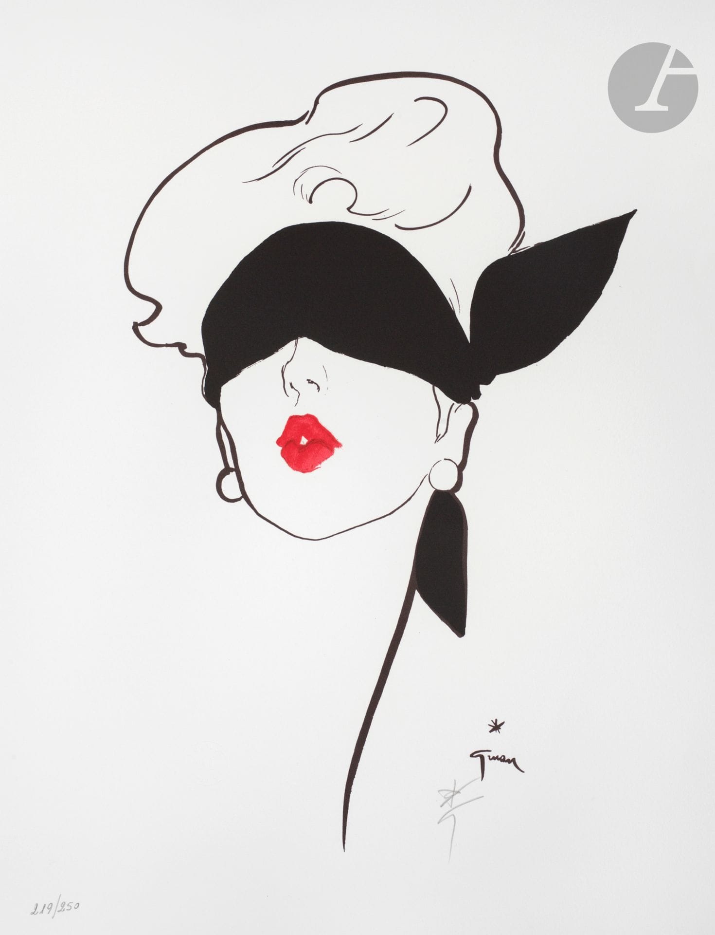 René Gruau (Renato Zavagli-Ricciardelli delle Caminate, dit) (1909-2004) 
Dior. Rouge baiser. Lithographie. La feuille : 425 x 570. Impression en couleurs. Parfaite épreuve sur vélin blanc, numérotée et signée au crayon. Toutes marges. Tirage à 250 épreuves. Timbre sec : Mourlot Paris.