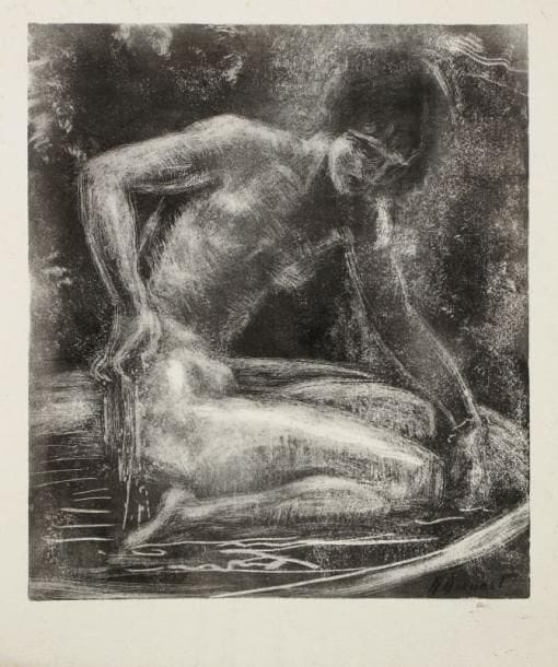 Raphaêl Maurice DROUART (1884-1972)
Femme à genoux se lavant dans un tub (Cahout). Monotype. 245 x 283. Cat. 352. Épreuve sur vergé de Montval, non signée. 